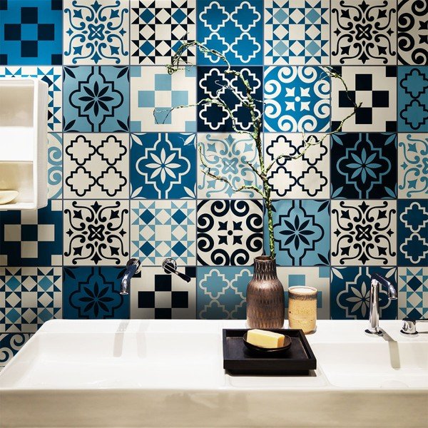 Komplekts no 60 sienas uzlīmes Ambiance Wall Decal Cement Tiles Azulejos Caralinera, 15 x 15 cm-image-1