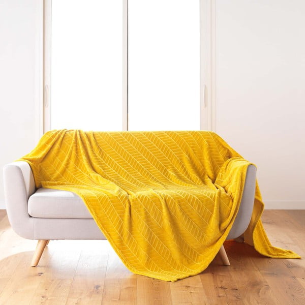 Dzeltens gultas pārklājs no mikroflaneļa 180x220 cm Arya – douceur d'intérieur