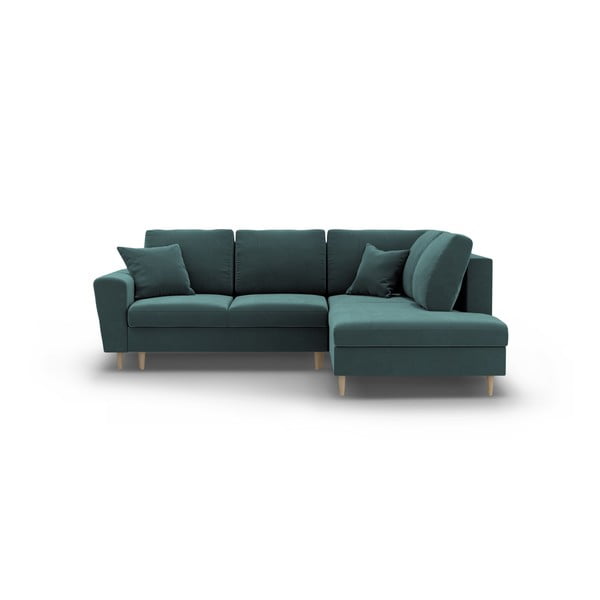 Zaļganzils samta salokāms stūra dīvāns ar uzglabāšanas vietu (ar labo stūri/L veida) Kyoto – Cosmopolitan Design
