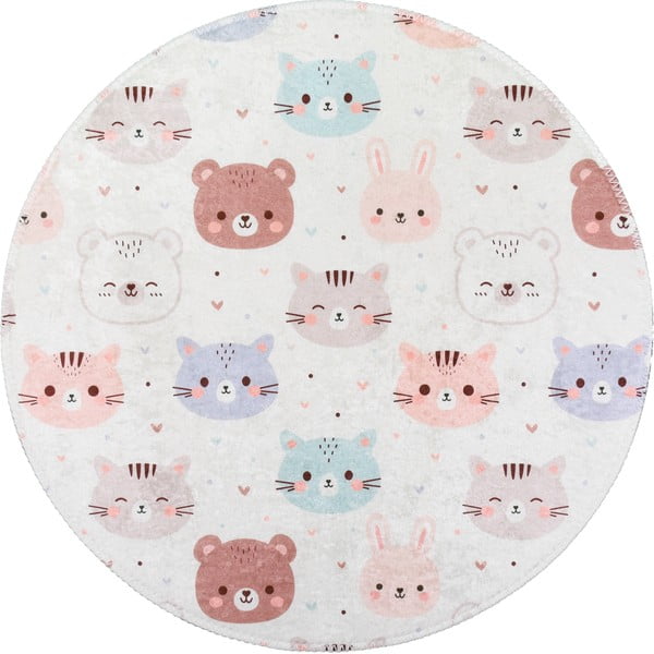 Ziloņkaula krāsas mazgājams bērnu paklājs ø120 cm Cute Animals – Vitaus