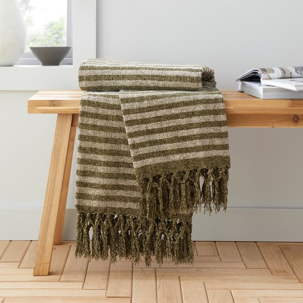 Zaļš samta pleds 130x170 cm Stripe Chenille – Catherine Lansfield