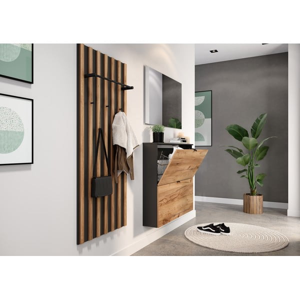 Antracīta pelēks/dabīga toņa atverams/piekarināms apavu plaukts ar ozolkoka imitāciju 100x85x19 cm Renell – Germania-image-2