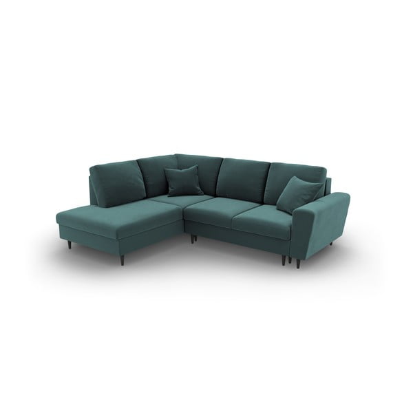 Zaļganzils samta salokāms stūra dīvāns ar uzglabāšanas vietu (ar kreiso stūri/L veida) Kyoto – Cosmopolitan Design-image-1