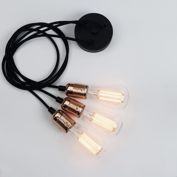 Melna trīsviru griestu lampa ar vara krāsas detaļām Sotto Luce Uno-image-4