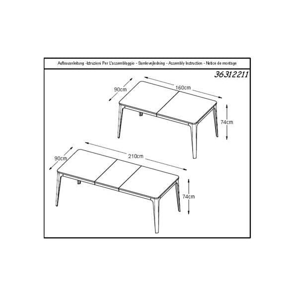 Izvelkams ēdamgalds no ozolkoka Unique Furniture Amalfi, 160 x 90 cm-image-3
