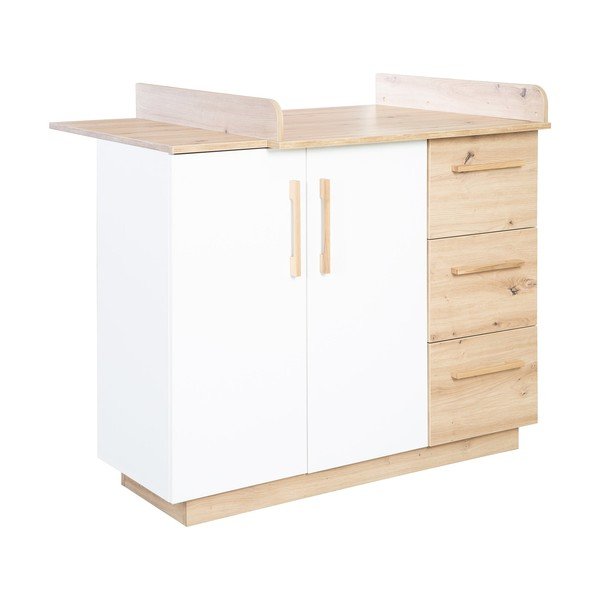 Balta/dabīga toņa bērnu kumode ar ozolkoka imitāciju un pārtinamo galdiņu 118x103x79 cm Lion – Roba-image-2