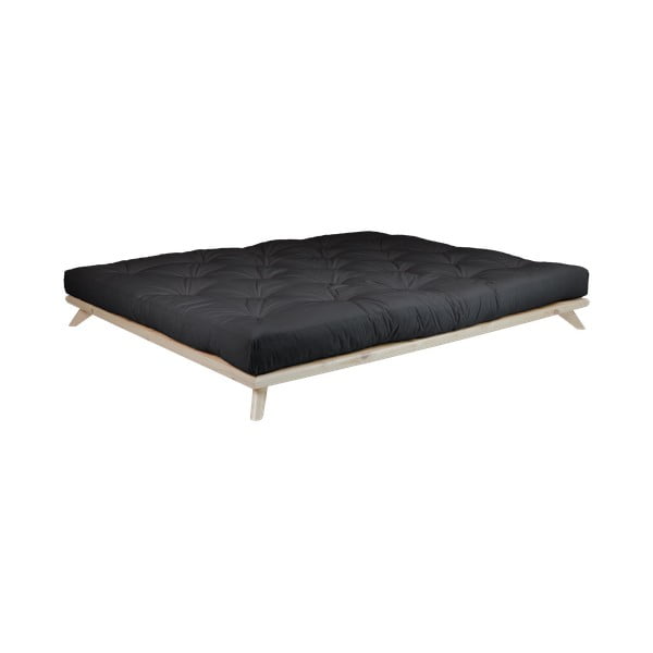 Divguļamā gulta no priedes koka ar matraci Karup Design Senza Double Latex Natural Clear Black, 160 x 200 cm