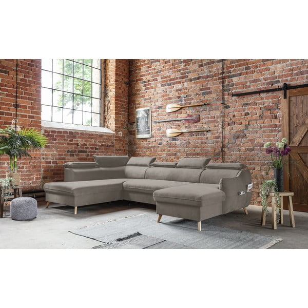 Gaiši brūns samta salokāms stūra dīvāns (ar kreiso stūri/U veida) Sweet Harmony – Miuform-image-3