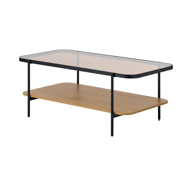 Dabīga toņa žurnālgaldiņš ar stikla galda virsmu 60x120 cm Hassel – Unique Furniture