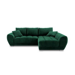 Tumši zaļš samta izvelkamais stūra dīvāns ar veļas kasti Windsor & Co Sofas Nuage, labais stūris