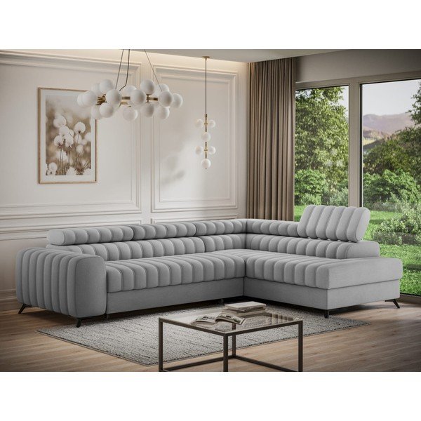 Pelēks samta stūra dīvāns (ar labo stūri/L veida) Kanedo – ELTAP-image-2