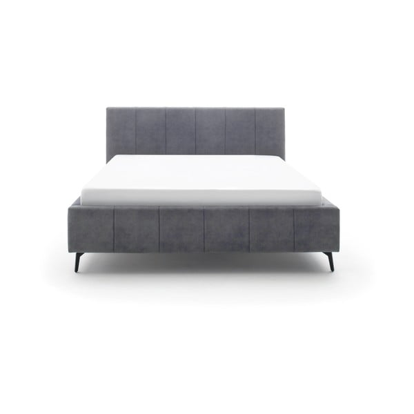 Antracīta pelēka polsterēta divvietīga gulta ar veļas kasti un redelēm 160x200 cm Lizzano – Meise Möbel-image-2