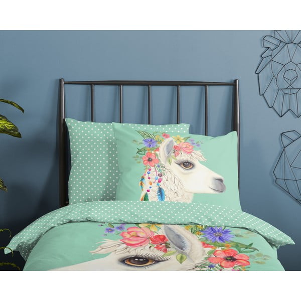 Piparmētru zaļa vienguļamā kokvilnas bērnu gultas veļa 140x220 cm Joey – Good Morning-image-2