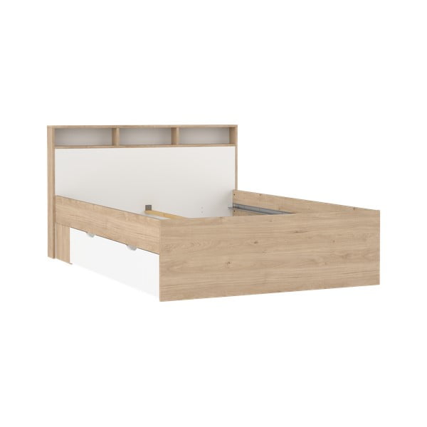 Dabīga toņa divvietīga gulta ar ozolkoka imitāciju bez režģa un ar veļas kasti 140x200 cm Ikast – Tvilum-image-2