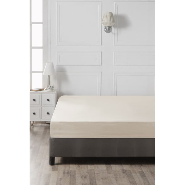 Gaiši bēšs kokvilnas palags ar gumiju 160x200 cm – Mijolnir-image-2