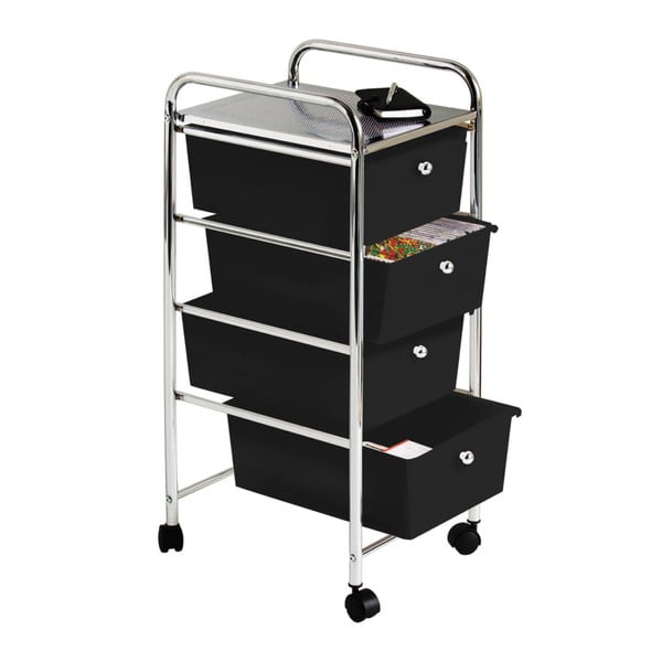 Melns/sudraba krāsas plastmasas plaukts uz riteņiem 33x79 cm – Premier Housewares-image-1