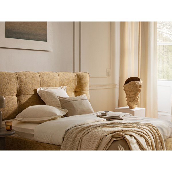 Pelēka polsterēta divvietīga gulta ar veļas kasti un redelēm 200x200 cm Eric – Micadoni -image-1