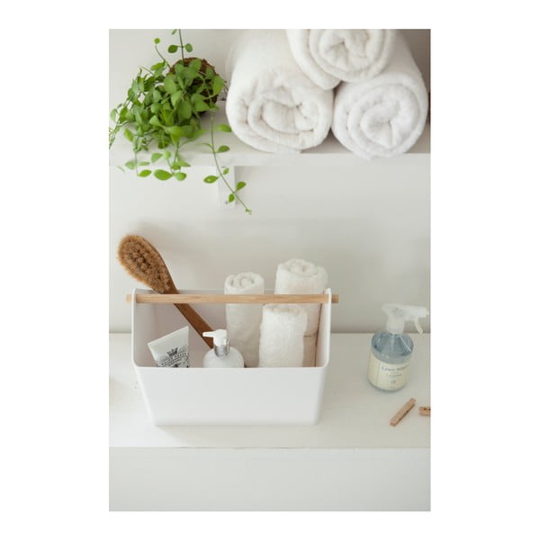 Balta/dabīga toņa plastmasas uzglabāšanas kaste 21x37x24 cm Favori – YAMAZAKI-image-1