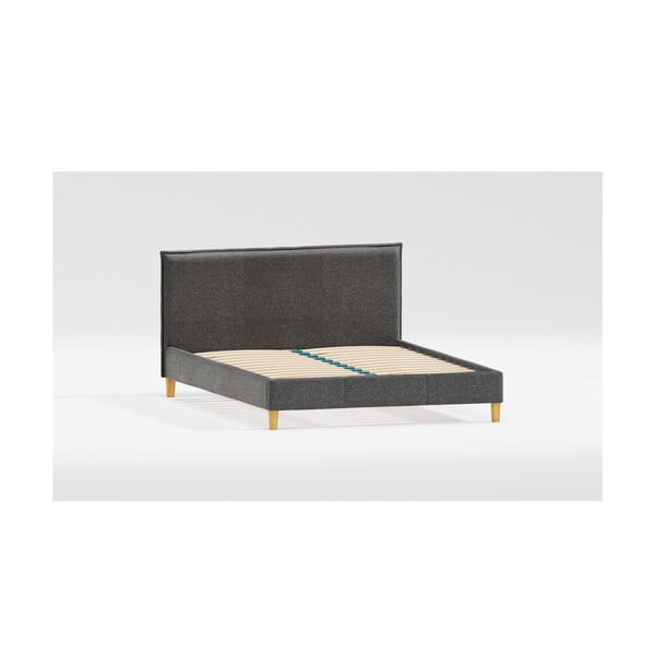 Tumši pelēka polsterēta divvietīga gulta ar redelēm 180x200 cm Tina – Ropez