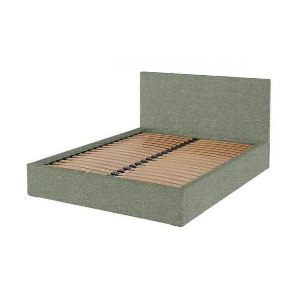 Zaļa polsterēta divvietīga gulta ar veļas kasti un redelēm 180x200 cm Bufo – MESONICA-image-3