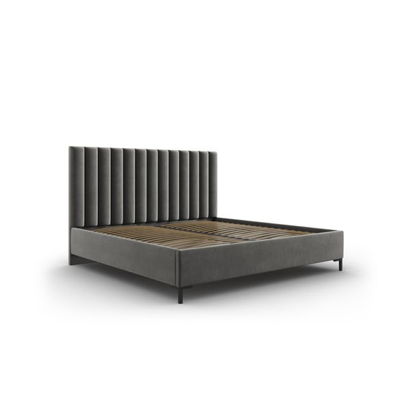Pelēka polsterēta divvietīga gulta ar veļas kasti un redelēm 160x200 cm Casey – Mazzini Beds