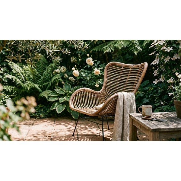 Dabīga toņa rotangpalmas dārza atpūtas krēsls Rattan – Ego Dekor-image-1