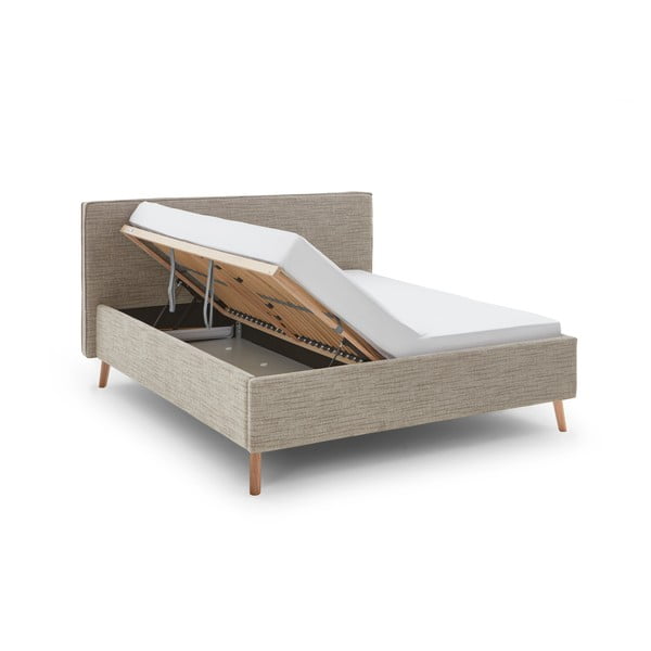 Bēša polsterēta divvietīga gulta ar veļas kasti ar redelēm 180x200 cm Riva – Meise Möbel-image-4