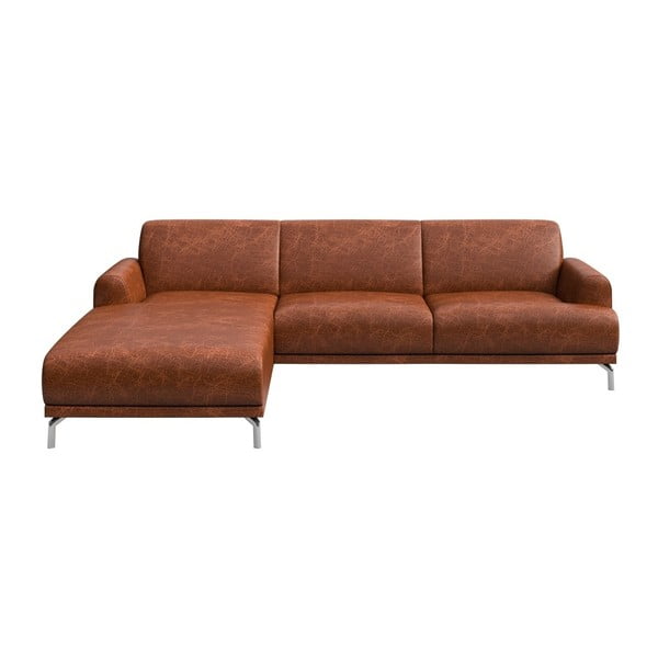 Sarkanbrūns ādas stūra dīvāns MESONICA Puzo, kreisais stūris