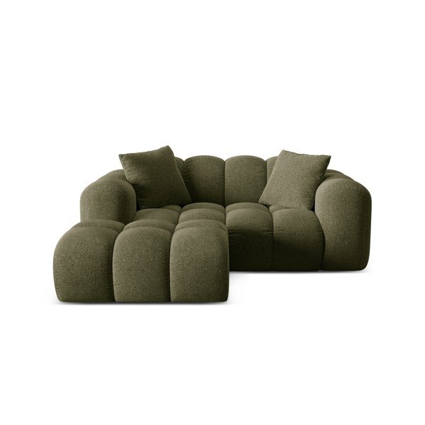 Zaļš stūra dīvāns no šenila auduma (ar kreiso stūri/ar zvilni) Treno – Cosmopolitan Design