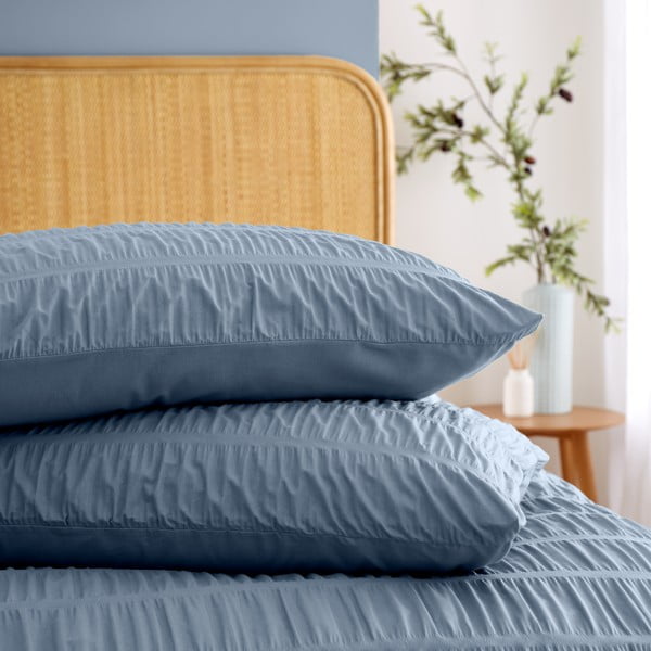 Zila vienguļamā gultas veļa no krepa auduma 135x200 cm Seersucker – Catherine Lansfield-image-3