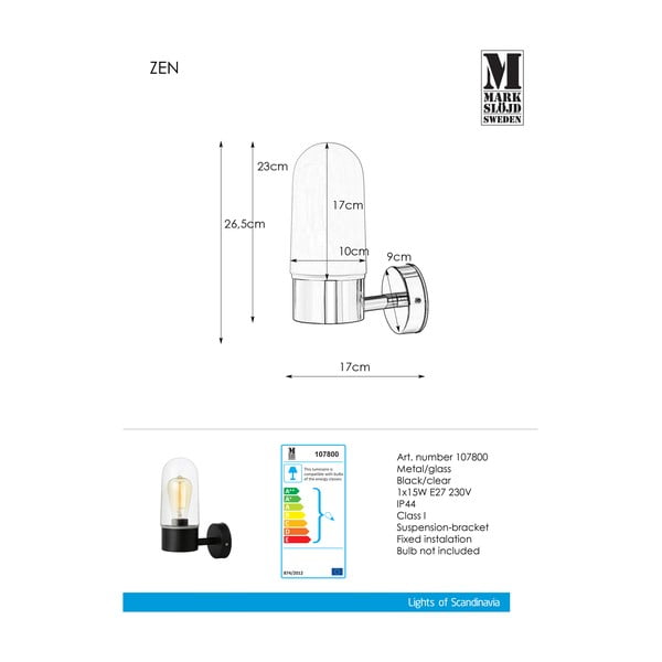 Melna sienas lampa Markslöjd Zen Wall Black Clear-image-2
