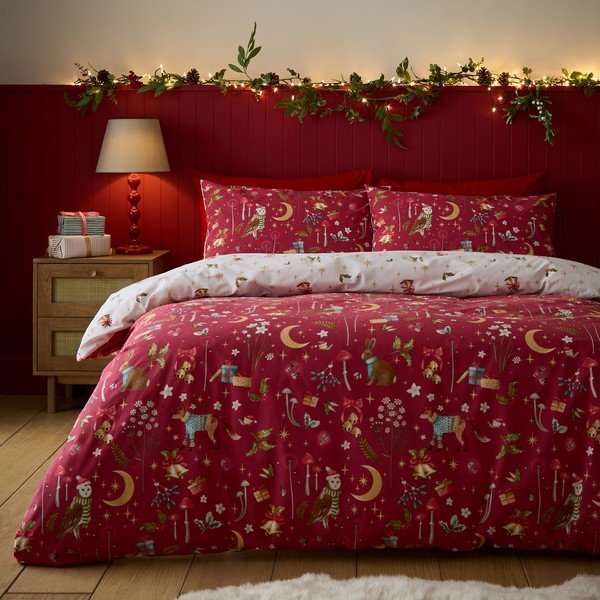 Sarkana divguļamā gultas veļa 200x200 cm Christmas Enchanted Twilight – Catherine Lansfield