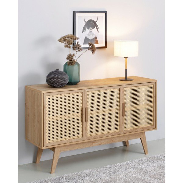 Dabīga toņa zema kumode ar ozolkoka imitāciju 128x75 cm Bridget – Støraa-image-1