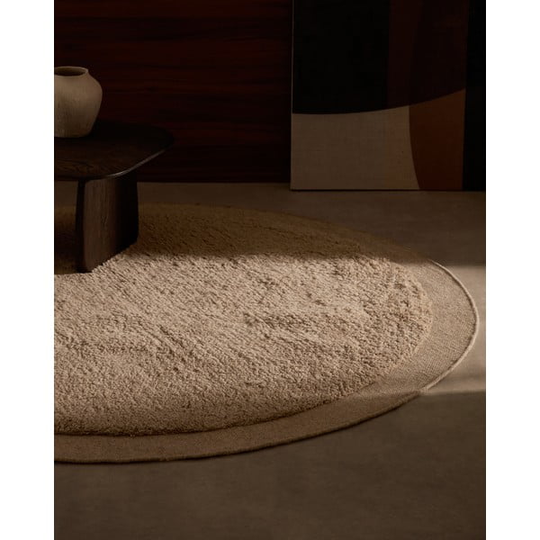 Krēmkrāsas ar rokām darināts vilnas apaļš paklājs ø 200 cm Marely – Kave Home-image-2