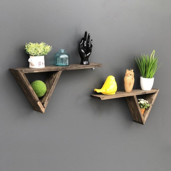 2 koka sienas plauktu komplekts Triangles-image-1