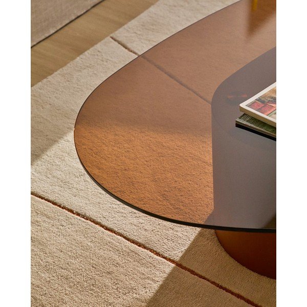Brūns žurnālgaldiņš ar stikla galda virsmu 81x140 cm Olir – Kave Home-image-2