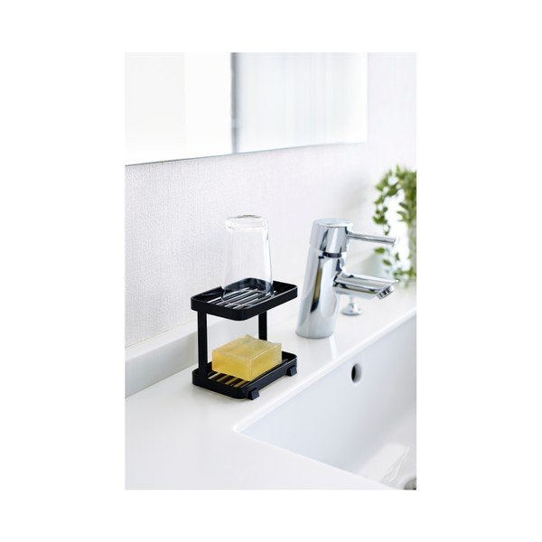 Melns divstāvu ziepju trauks ar uzglabāšanas vietu íYAMAZAKI Tower-image-2