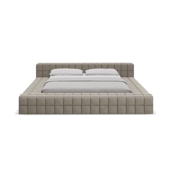 Pelēkbrūna polsterēta divvietīga gulta ar redelēm 140x200 cm Akela – Makamii-image-2