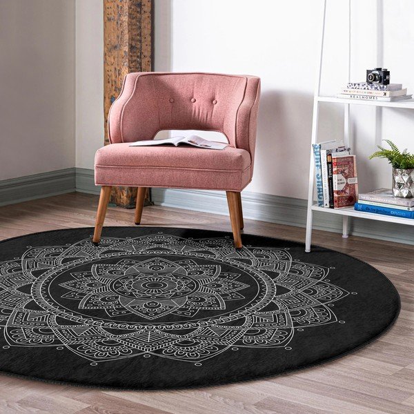 Melns mazgājams robotu putekļu sūcējiem piemērots apaļš paklājs ø 100 cm Comfort – Mila Home-image-3