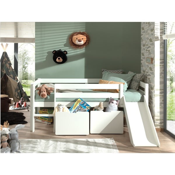 Balta bērnu paaugstināta gulta ar slidkalniņu Vipack Pino, 90 x 200 cm-image-3