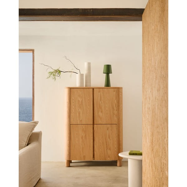 Dabīga toņa skapītis ar oškoka imitāciju 100x134x40 cm Salaya – Kave Home-image-1