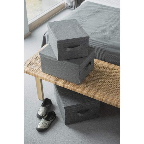 Pelēka tekstila uzglabāšanas kaste ar vāku 35x26x19 cm Soft Storage – Bigso-image-3