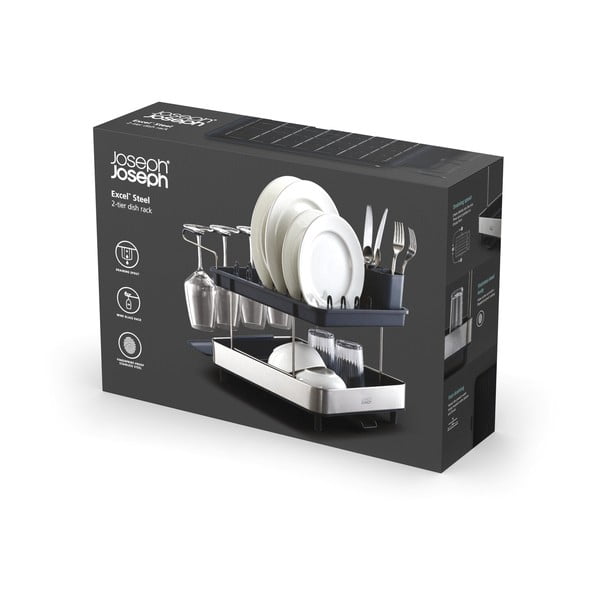 Pelēks divu līmeņu nerūsējošā tērauda trauku žāvētājs Excel  – Joseph Joseph-image-4