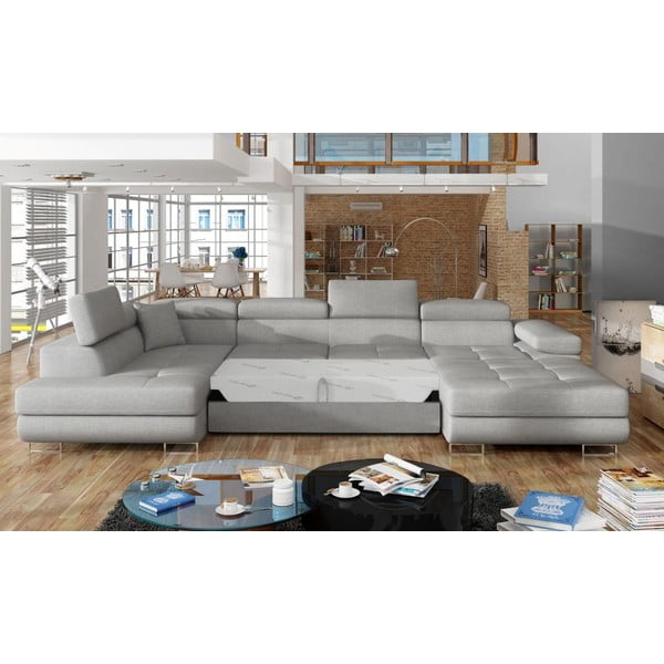 Gaiši pelēks salokāms/ar uzglabāšanas vietu stūra dīvāns (ar kreiso stūri/U veida) Rodrigo – ELTAP-image-2