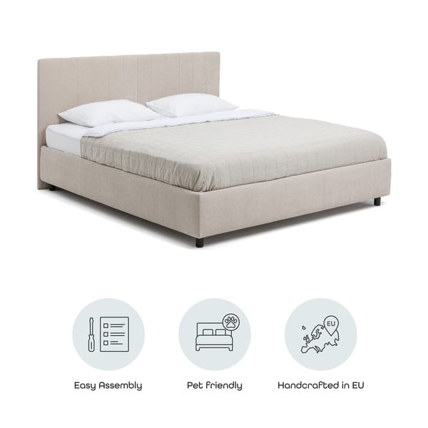 Bēša polsterēta divvietīga gulta ar veļas kasti un redelēm 180x200 cm Myra Slim Line – Bonami Selection-image-4