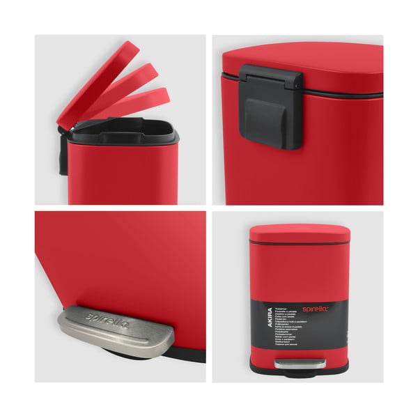 Sarkana tērauda atkritumu tvertne ar pedāli 5 l   Akira – Spirella-image-4