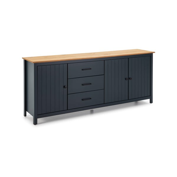 Tumši zila priedes masīvkoka zema kumode 190x80 cm Miranda – Marckeric-image-2