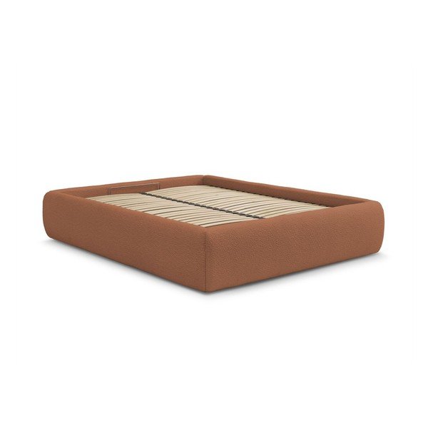 Oranža polsterēta divvietīga gulta ar veļas kasti/bez galvgaļa un ar redelēm 160x200 cm Inera – Bobochic Paris