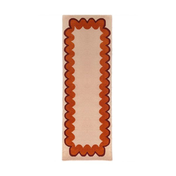 Oranžs/dabīga toņa ar rokām darināts vilnas celiņa paklājs 80x230 cm Wiggle Wool – Flair Rugs
