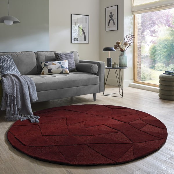 Bordo ar rokām darināts vilnas apaļš paklājs ø 160 cm Shard Red – Flair Rugs-image-1